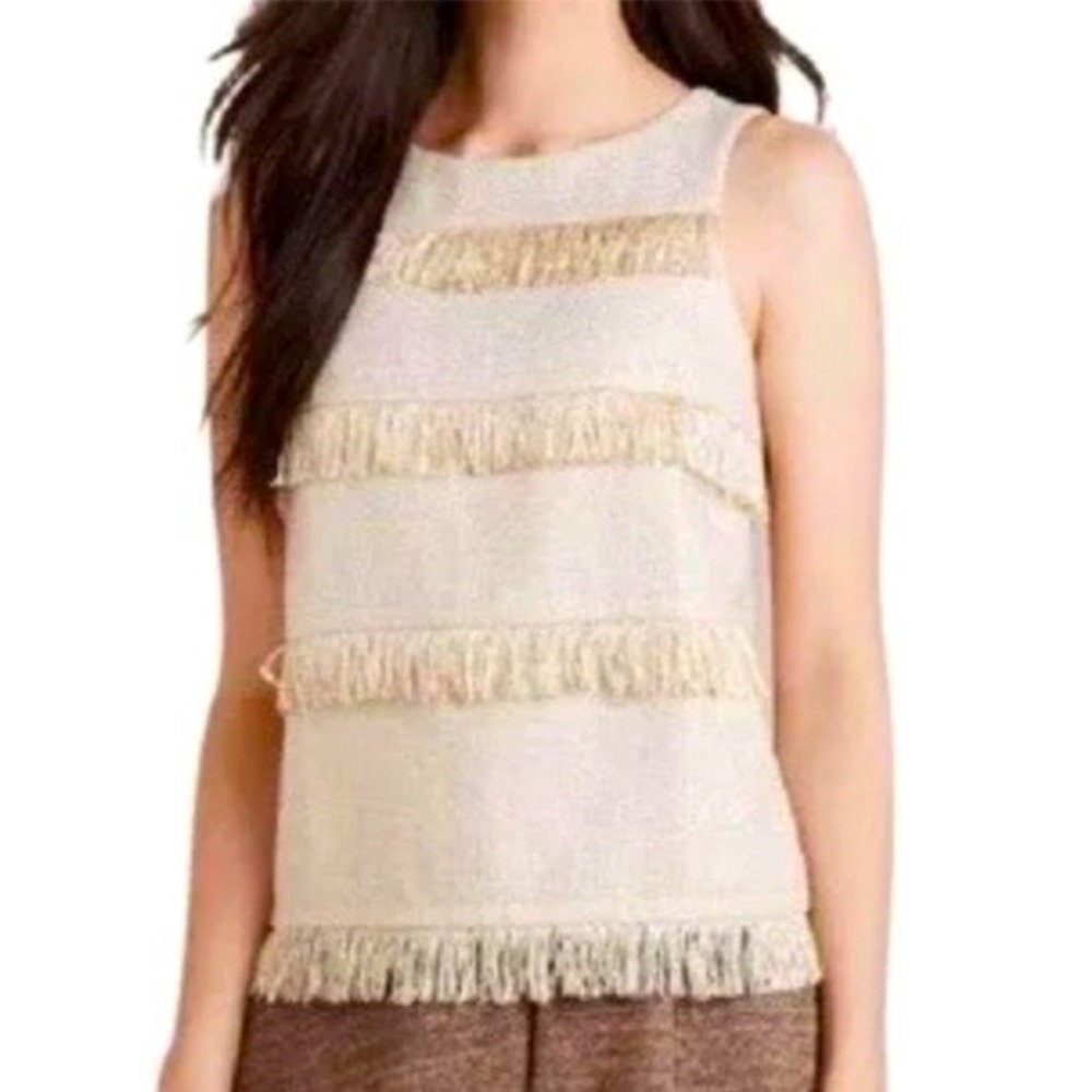 Anthropologie Sunday In Brooklyn Womens Small Gold Fringe Metallic Elevated Tank